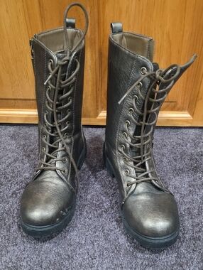 Seven7 Metallic Gray Lace-Up Combat Boots